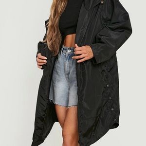 Long line black windbreaker